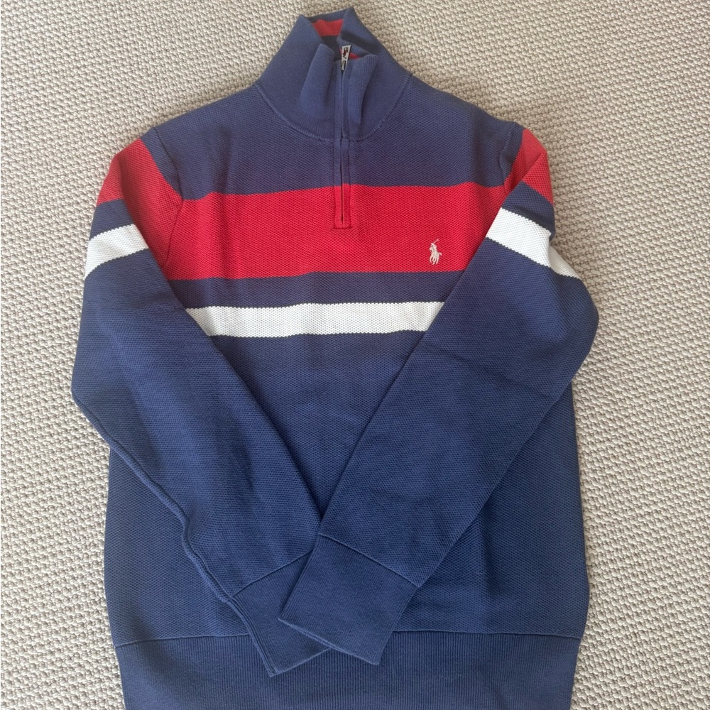 Polo by Ralph Lauren Men's Blue and Red Zip-Up Sweater